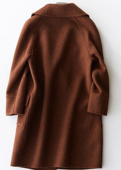 vintage beige Woolen Coat Women plus size medium length jackets big pockets woolen outwear lapel collar - bagstylebliss