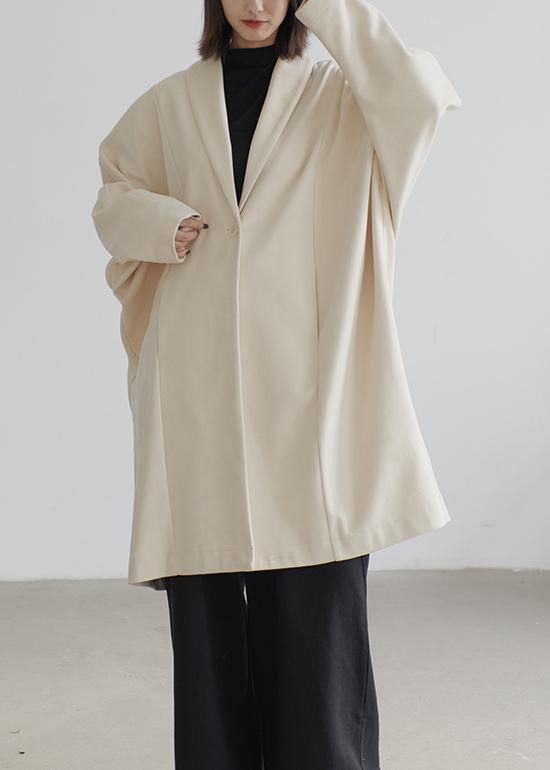 vintage beige wool overcoat Loose fitting Coats Batwing Sleeve pockets coats - bagstylebliss