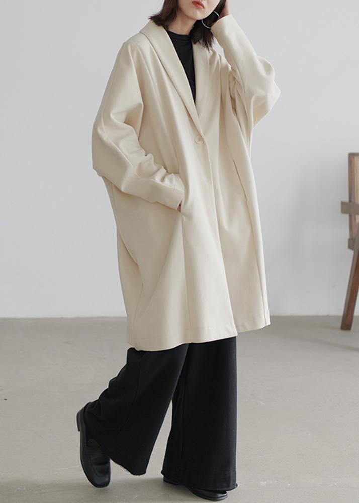 vintage beige wool overcoat Loose fitting Coats Batwing Sleeve pockets coats - bagstylebliss