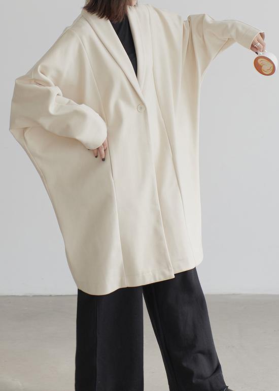 vintage beige wool overcoat Loose fitting Coats Batwing Sleeve pockets coats - bagstylebliss