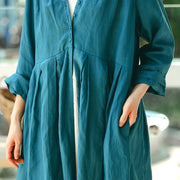 vintage blue Coat oversized V neck Cinched boutique long sleeve baggy Coat