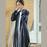 vintage blue coat oversize stand collar long coat vintage long sleeve large hem Coat