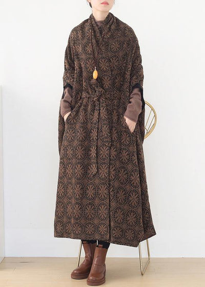 vintage brown wool coat plus size v neck trench coat cloak woolen outwear - bagstylebliss