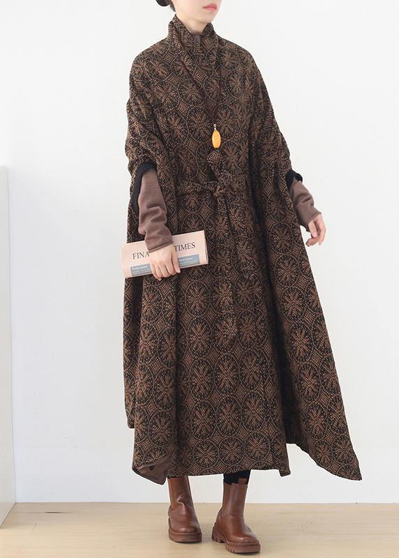 vintage brown wool coat plus size v neck trench coat cloak woolen outwear - bagstylebliss