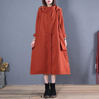 vintage casual Winter coat fall red hooded Coats Women - bagstylebliss