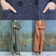 vintage dark gray woolen outwear trendy plus size double breastmaxi coat hooded woolen outwear - bagstylebliss