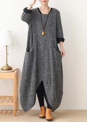 vintage gray woolen coats oversized Winter coat v neck asymmetric winter women coats - bagstylebliss