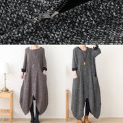 vintage gray woolen coats oversized Winter coat v neck asymmetric winter women coats - bagstylebliss