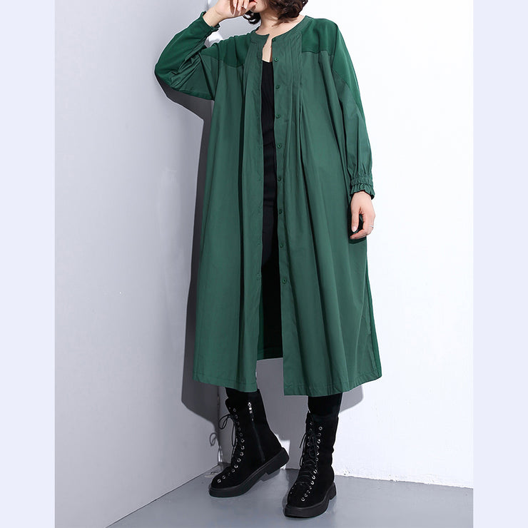 vintage green Coat plus size stand collar Winter coat women pockets patchwork Coats