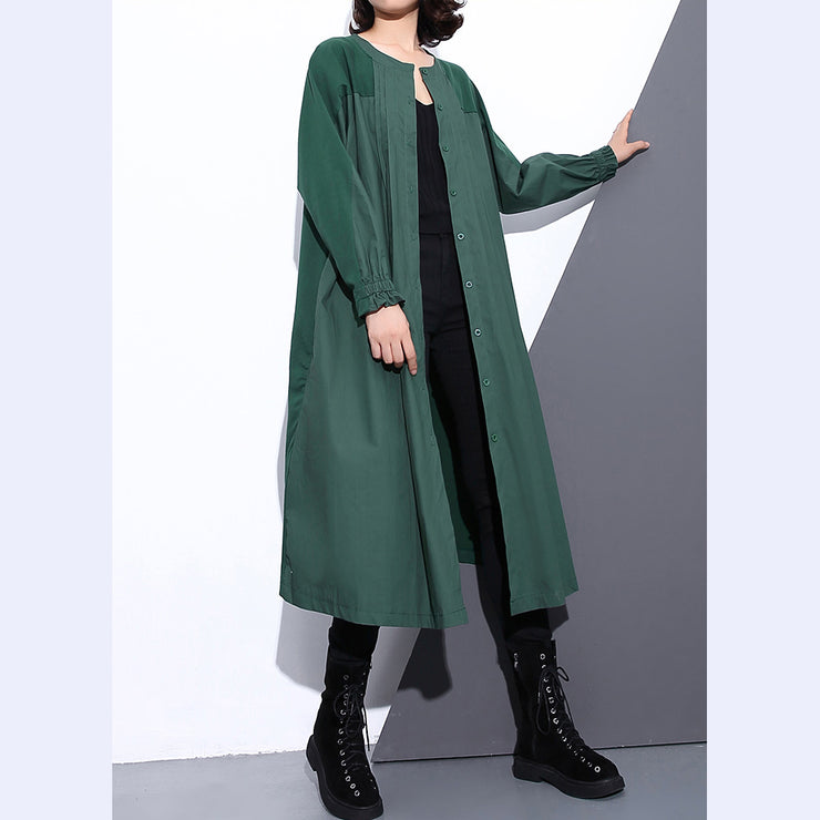 vintage green Coat plus size stand collar Winter coat women pockets patchwork Coats