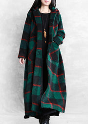 vintage green plaid Woolen Coat Women plus size Winter coat women coats Notched Button - bagstylebliss