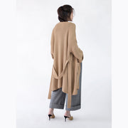 vintage khaki Coats trendy plus size flare sleeve tie waist Winter coat fine pockets wool jackets