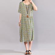 vintage long cotton dresses trendy plus size Floral Printed Dresses Round Neck Short Sleeve Dress