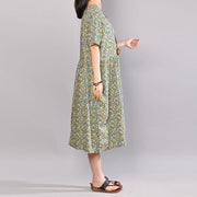 vintage long cotton dresses trendy plus size Floral Printed Dresses Round Neck Short Sleeve Dress