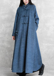 vintage plus size Jackets & coat blue stand collar asymmetric Woolen Coats - bagstylebliss