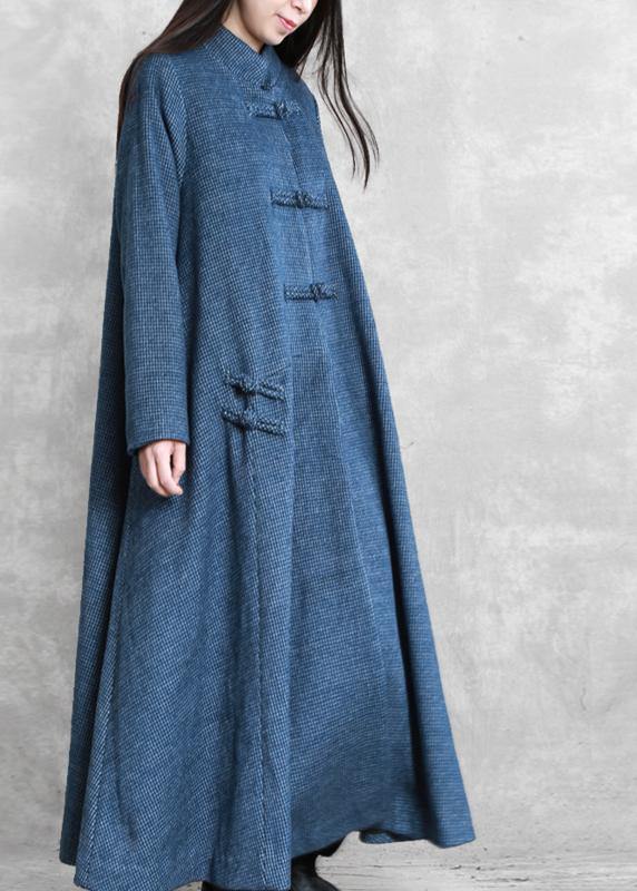 vintage plus size Jackets & coat blue stand collar asymmetric Woolen Coats - bagstylebliss