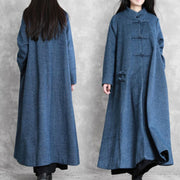 vintage plus size Jackets & coat blue stand collar asymmetric Woolen Coats - bagstylebliss