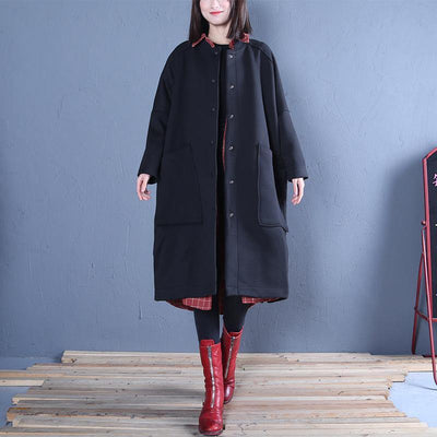 vintage plus size clothing black side open fall women coats - bagstylebliss