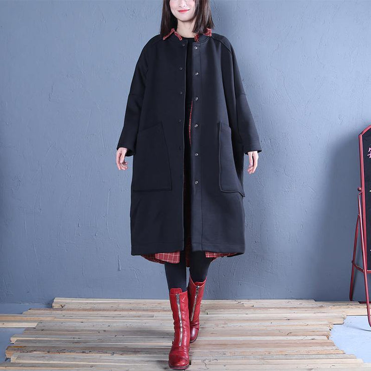 vintage plus size clothing black side open fall women coats - bagstylebliss