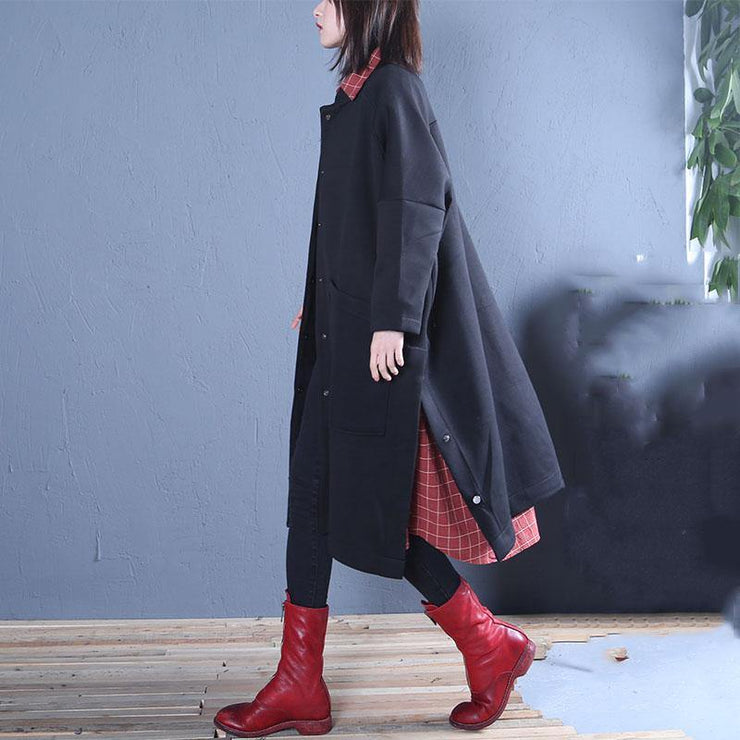 vintage plus size clothing black side open fall women coats - bagstylebliss