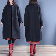 vintage plus size clothing black side open fall women coats - bagstylebliss