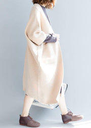 vintage plus size clothing maxi coat fall coats beige Batwing Sleeve woolen overcoat - bagstylebliss