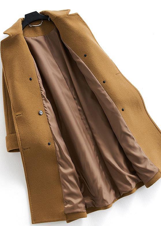 vintage plus size long double breast coats brown Notched woolen outwear - bagstylebliss