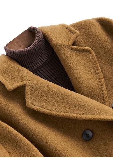 vintage plus size long double breast coats brown Notched woolen outwear - bagstylebliss