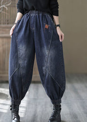 vintage Black elastic waist Pockets denim Pants Spring