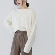 warme beige Strickpullover plus Größe O-Ausschnitt Baggy Elegante Herbstbluse mit Fledermausärmeln