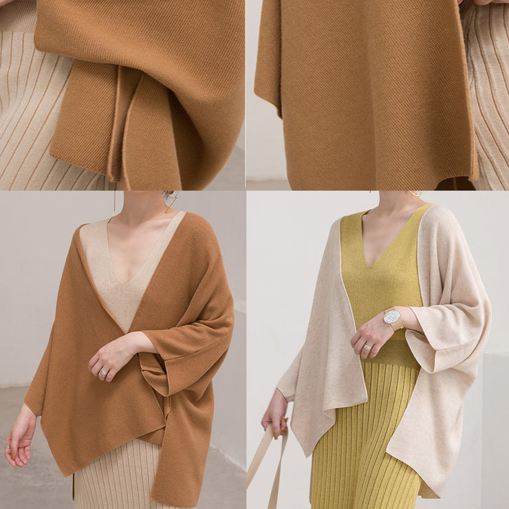 warme braune Pullover Kleidung in großen Größen Strickoberteile mit drei Viertelärmeln Elegante Strickjacke