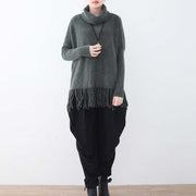 warm dark gray knit sweaters casual batwing sleeve knit sweat tops boutique tassel winter shirt