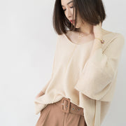 warm nude cozy sweater casual V neck knitted blouses casual Batwing Sleeve fall blouse