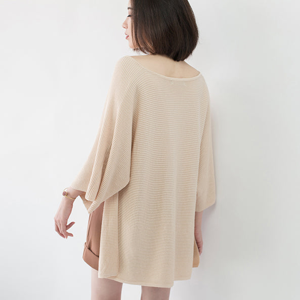 warmer nudefarbener kuscheliger Pullover lässige Strickblusen mit V-Ausschnitt lässige Herbstbluse mit Fledermausärmeln