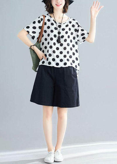 white dotted casual blended pullover and black elastic waist shorts - bagstylebliss
