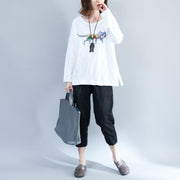 white fashion cotton tops oversize long sleeve blouse