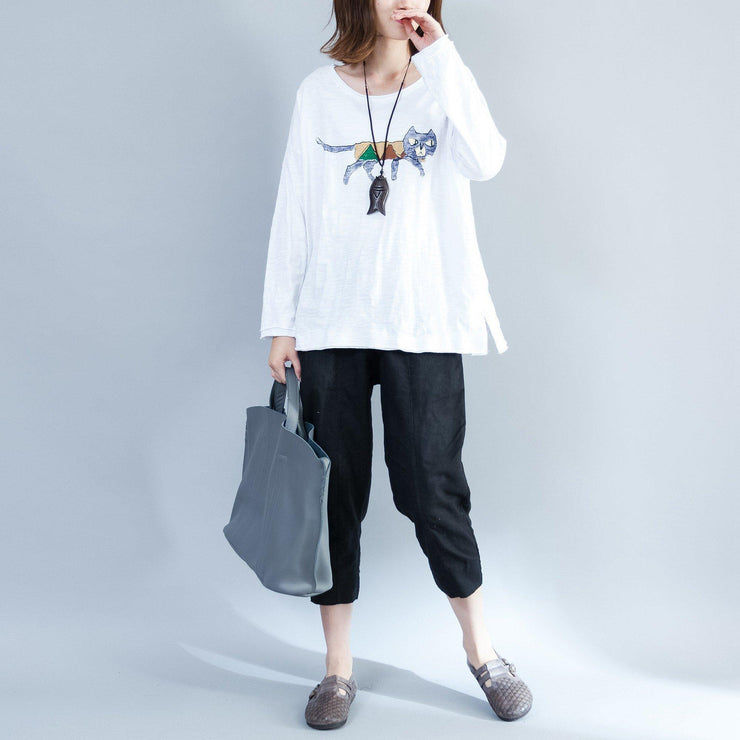 white fashion cotton tops oversize long sleeve blouse