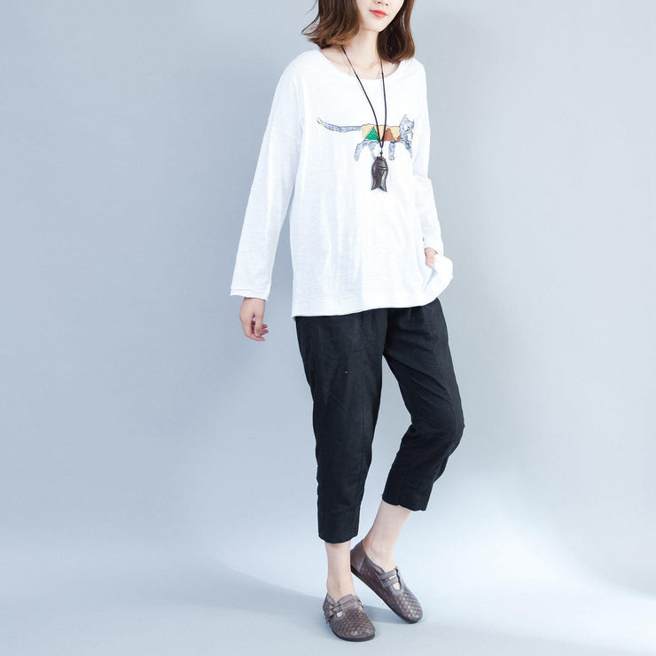 white fashion cotton tops oversize long sleeve blouse