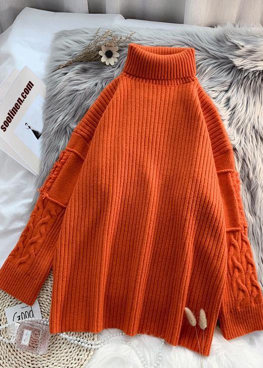 wild Sweater high neck dresses Street Style orange Hipster knitwear - bagstylebliss
