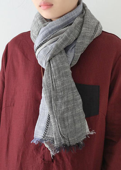 winter black blue gray patchwork color scarf cotton linen women vintage scarves - bagstylebliss