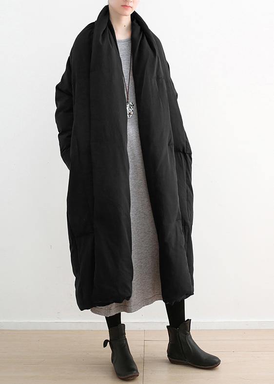 winter black retro thick white duck down jacket coat coat long paragraph knee - bagstylebliss