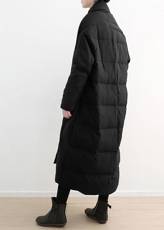 winter black retro thick white duck down jacket coat coat long paragraph knee - bagstylebliss
