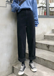 winter black wild trousers corduroy casual wide leg pants - bagstylebliss