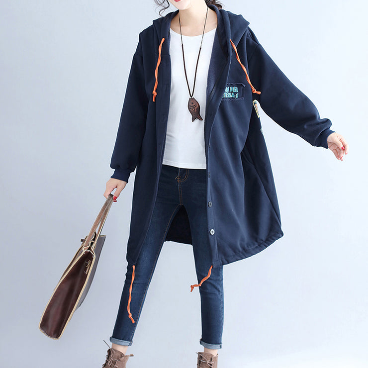 winter casual cotton cardigans oversize navy fashion hooded coats back cartoon prints