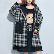 winter casual grid print cotton thick coats plus size hooded thick low high  cardigans