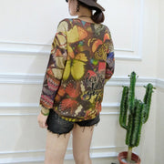 winter new alphabet butterfly print sweater oversize casual batwing sleeve knit tops