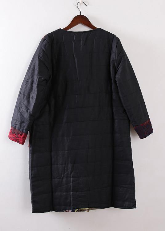 winter new original design women art disc buckle linen stitching lace thick padded jacket cotton coat robe - bagstylebliss