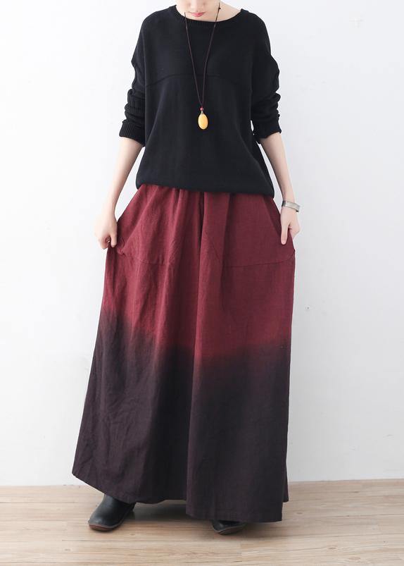 winter red new literary retro drawstring  loose wide leg skirt pants - bagstylebliss