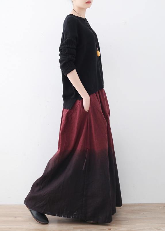 winter red new literary retro drawstring  loose wide leg skirt pants - bagstylebliss