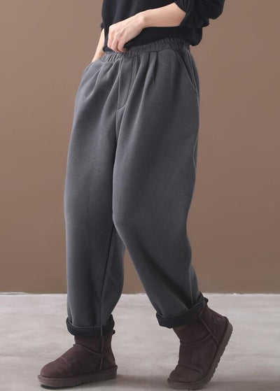 winter thick gray cotton pants elastic waist women harem pants - bagstylebliss